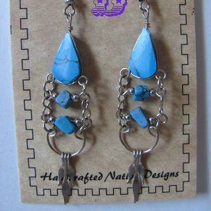 SPIRIT OF NATURE SILVERTONE & TURQUOISE DANGLE EAR